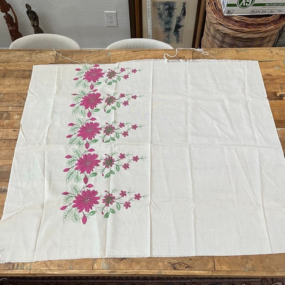 Vintage Floral Hand Embroidered Cotton Fabric 1 Yard Sewing DIY Crafting